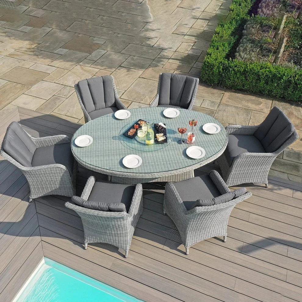 Ascot 6 Seat Oval Rattan Dining Set with Lazy Susan & Weatherproof Cushions