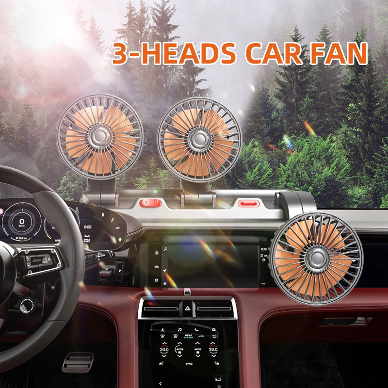 Triple-Head USB Car Fan (12V/24V/5V)