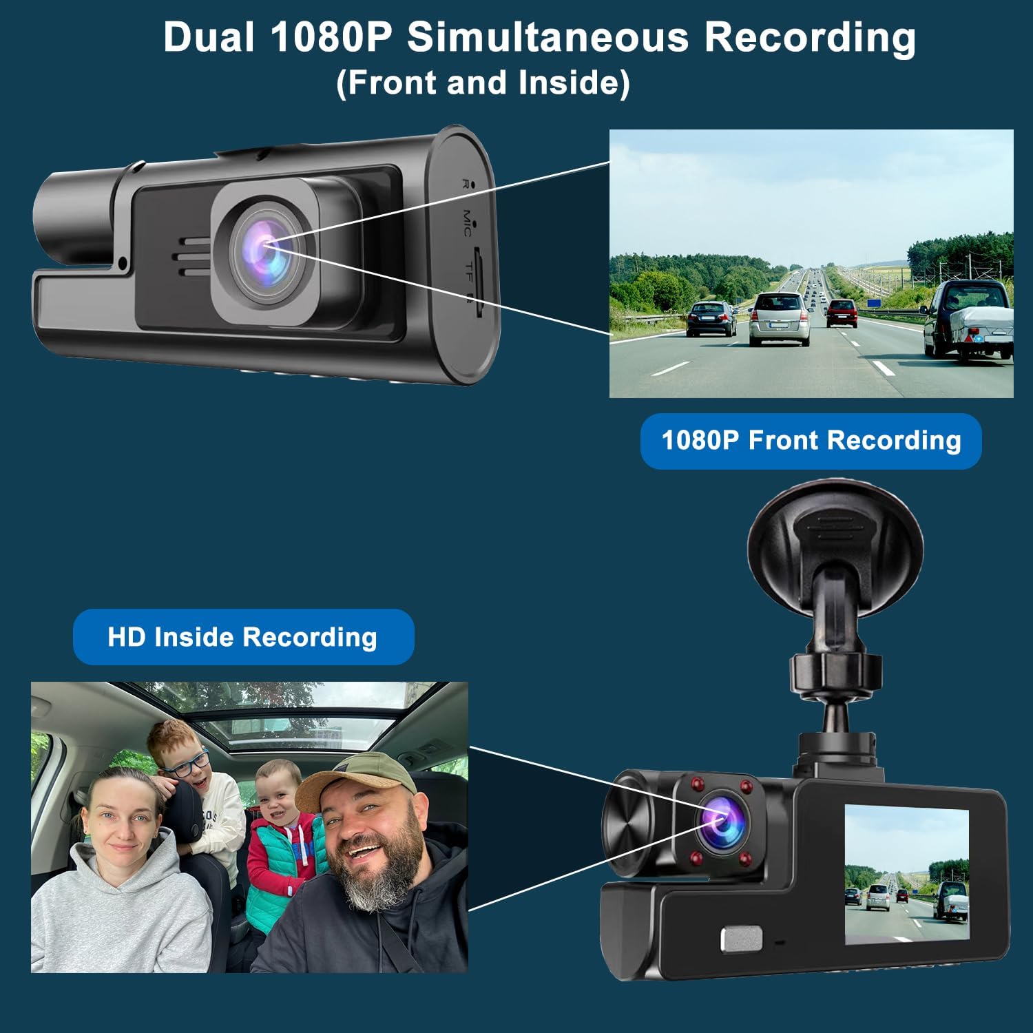 Wide-Angle Car Dashcam for Day & Night Recording