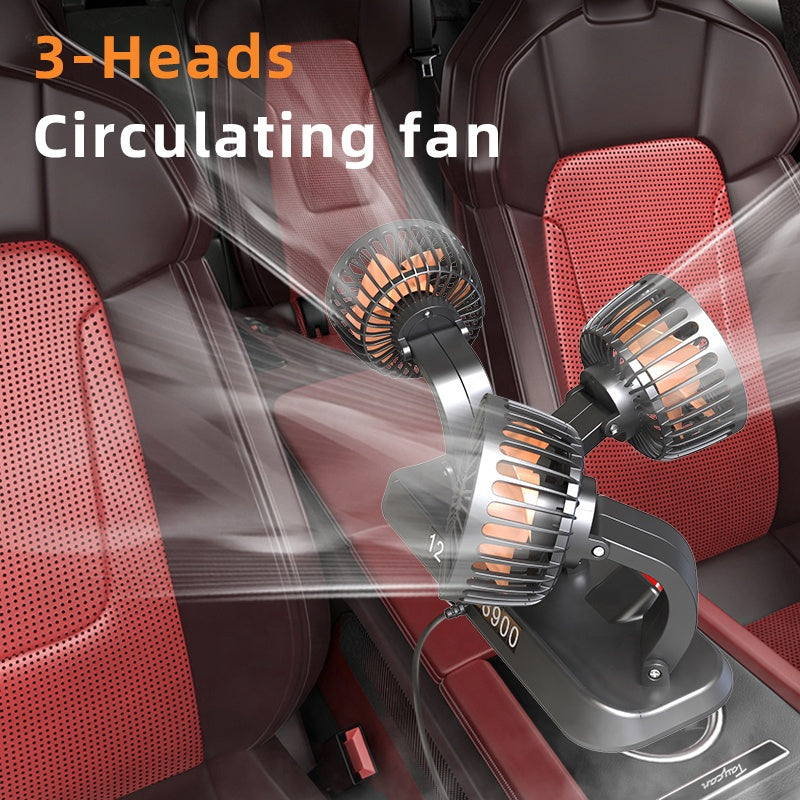 Triple-Head USB Car Fan (12V/24V/5V)