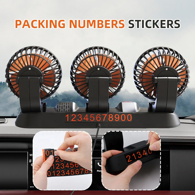 Triple-Head USB Car Fan (12V/24V/5V)