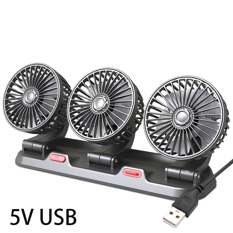 Triple-Head USB Car Fan (12V/24V/5V)