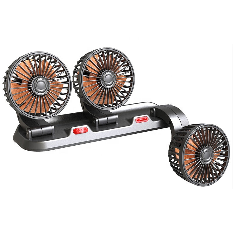 Triple-Head USB Car Fan (12V/24V/5V)