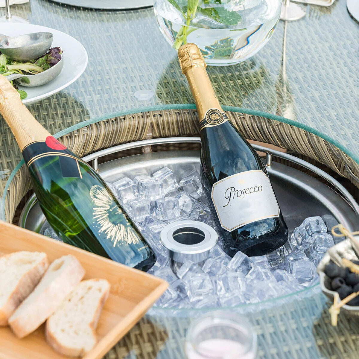 Winchester Heritage 6 Seat Round Rattan Dining Set with Ice Bucket & Lazy Susan